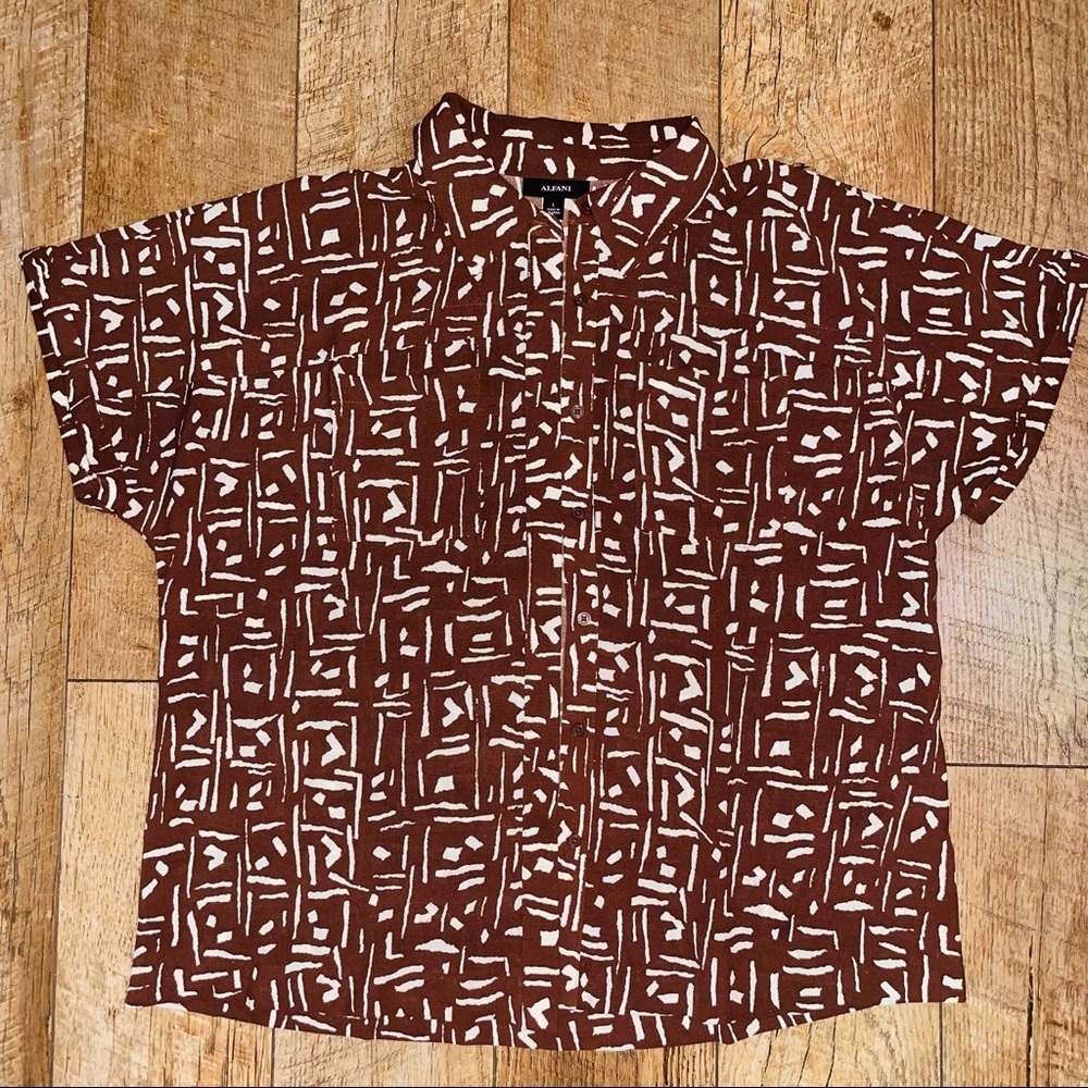 Brown African Print Short Sleeve Button Up